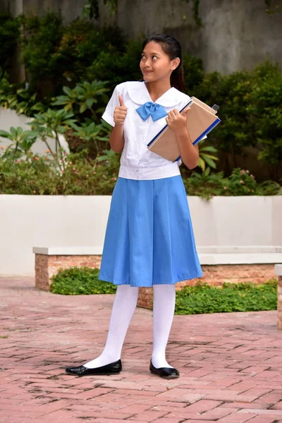 Feliz linda minoría escuela chica con escuela libros — Foto de Stock