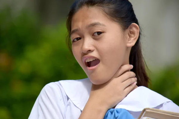 A Student Teenager School Girl Choking — ストック写真