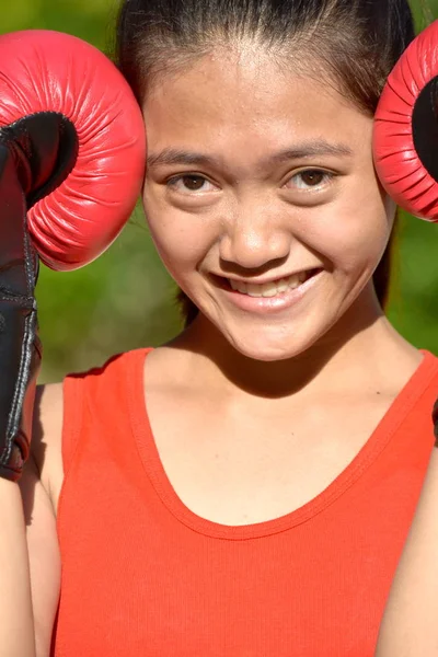 Boxer And Happiness Wearing Boxing Gloves — Stock Photo, Image