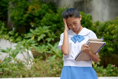 Okul kitapları olan bir kız.