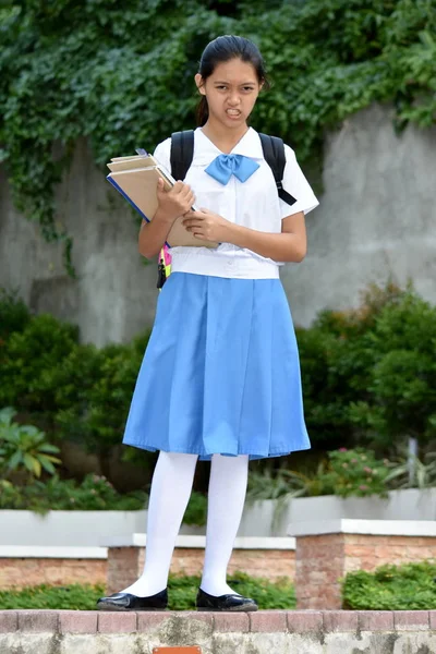 Girl Student And Anger With School Books — 스톡 사진