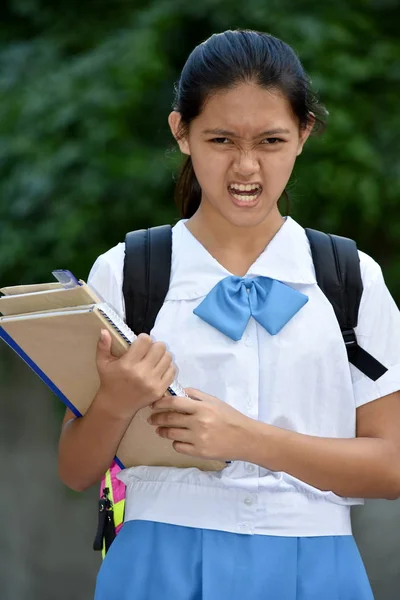 Youthful Diverse School Girl And Anger