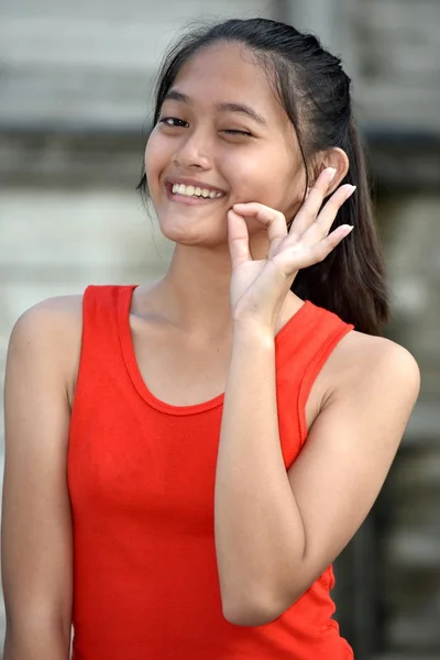 An Okay Youthful Asian Female Juvenile — Stock Photo, Image