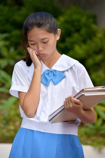 Joven estudiante adolescente escuela chica y tristeza con escuela libros — Foto de Stock