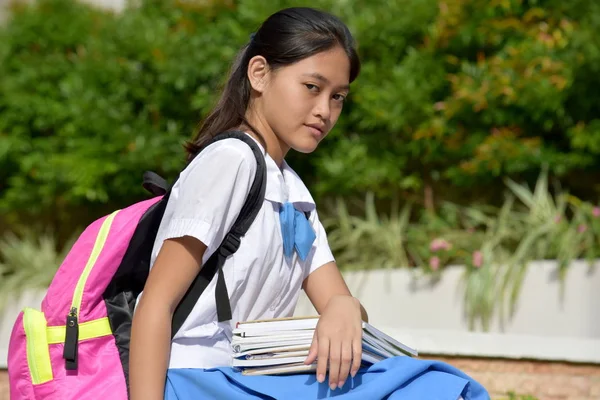 Sitting Youthful Filipina School Girl Student Teenager — Stock Photo, Image