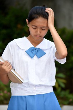 Okul kitaplarıyla kafası karışmış Asyalı Kadın Öğrenci