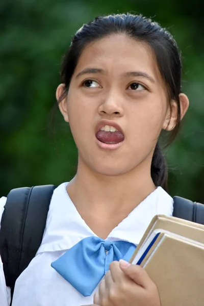 Stressed Student Teenager School Girl With School Books — Stockfoto