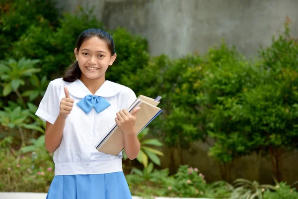 Uma menina estudante e felicidade — Fotografia de Stock