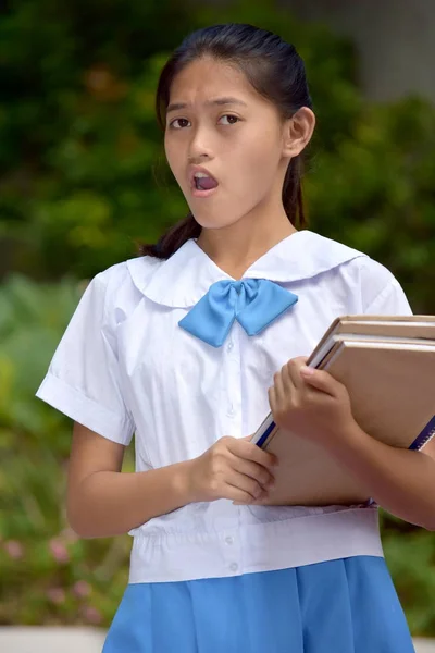 Startled Beautiful Diverse Person With School Books — ストック写真