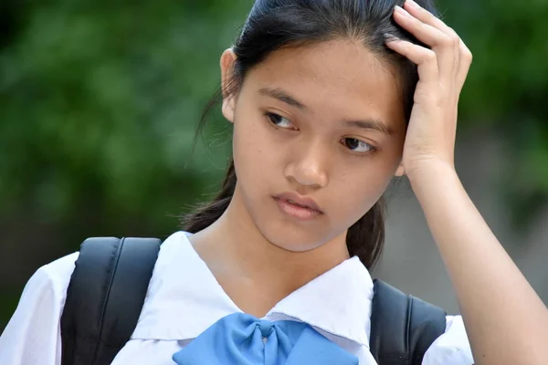 An A Worried Diverse Girl Student — Stock Photo, Image