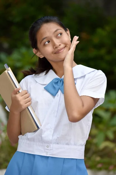 Beautiful Diverse Girl Student Wondering With School Books — Stockfoto