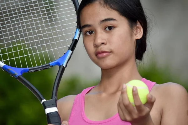 Unemotional Fitness Asian Female Tennis Player