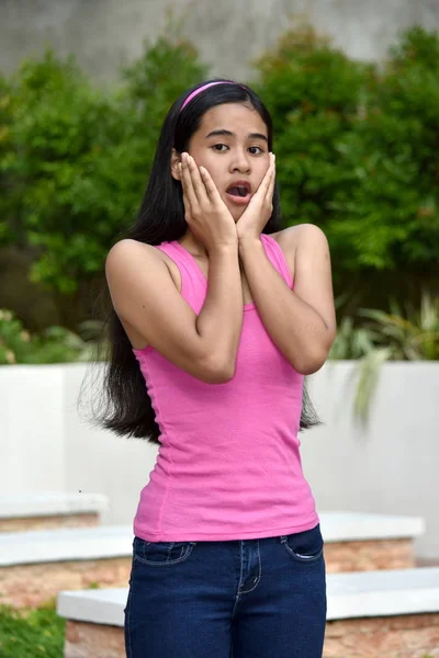 An A Shocked Beautiful Girl Youth — Stock Photo, Image