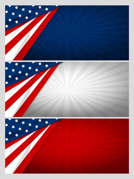 Set Banner Usa Disegno Astratto Sfondo Della Bandiera Americana Con — Vettoriale Stock