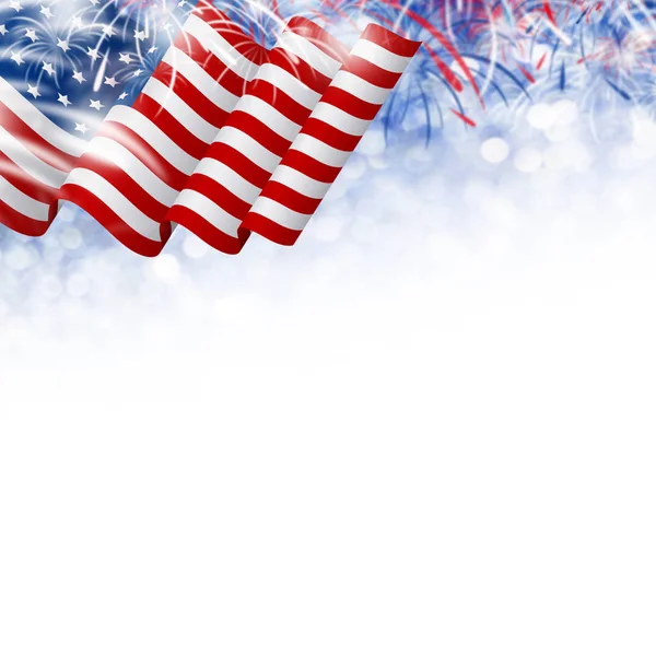Bandiera Americana Con Fuochi Artificio Sfondo Bokeh Usa Luglio Giorno — Foto Stock
