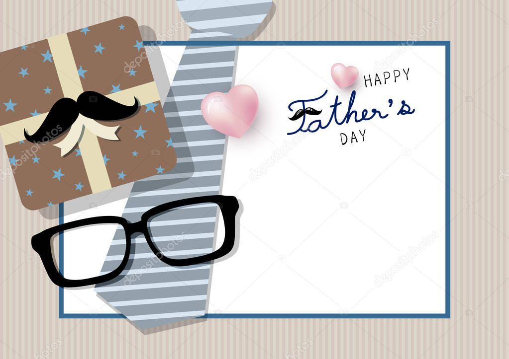 Happy father's day concept design of gift box with mustache and necktie vector illustration