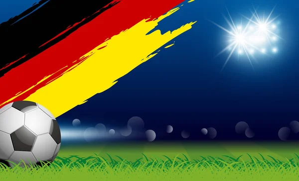 Balón Fútbol Sobre Hierba Pincel Bandera Alemania Estadio Con Ilustración — Archivo Imágenes Vectoriales