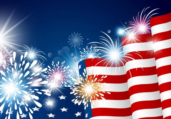 Usa Juli Självständighet Dag Utformningen Amerikanska Flaggan Med Fyrverkerier Vektorillustration — Stock vektor