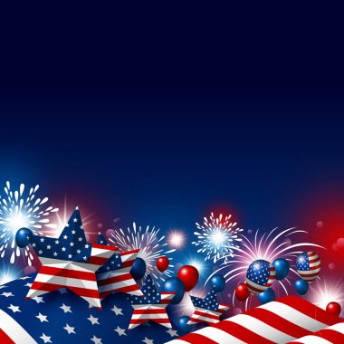 ABD 4 Temmuz mutlu bağımsızlık günü tasarım fireworks vektör çizim ile Amerikan bayrağı