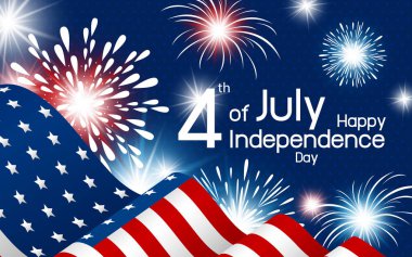 ABD 4 Temmuz bağımsızlık günü tasarım fireworks vektör çizim ile Amerikan bayrağı
