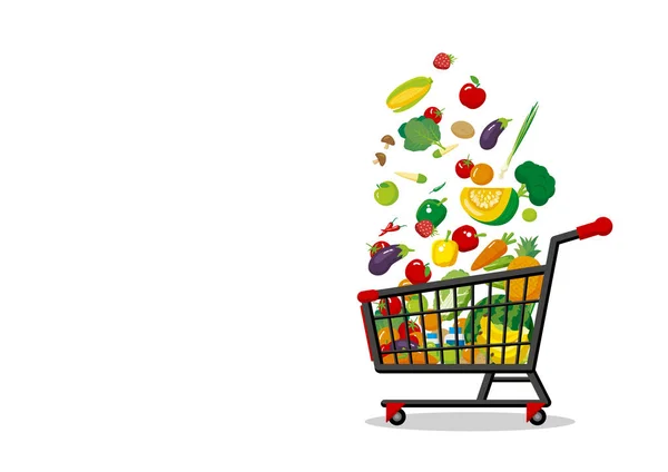 购物车和蔬菜在白色背景向量例证 — 图库矢量图片