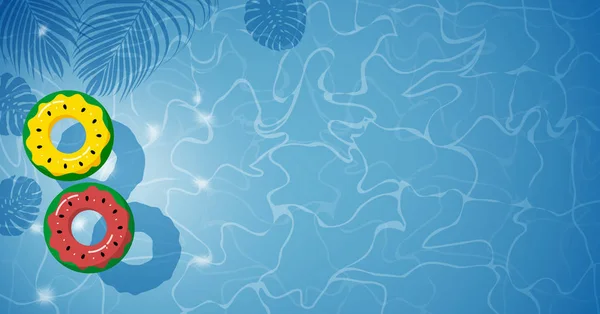 Wassermelone aufblasbar im Schwimmbad mit Schatten tropischen Blättern Urlaub Sommer Vektor Illustration — Stockvektor