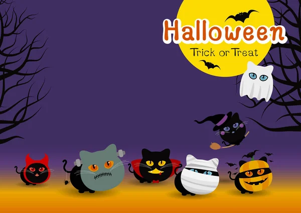Macskák Halloween Jelmez Transzparens Látványtervre Másol Hely Vektoros Illusztráció — Stock Vector