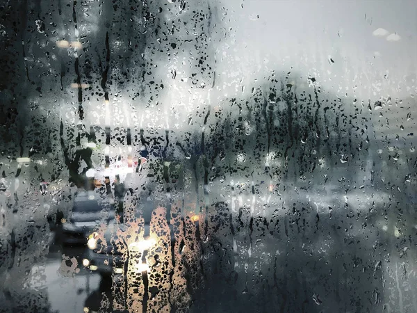 Капли Дождя Стеклянном Окне Фоне Дождливого Сезона — стоковое фото