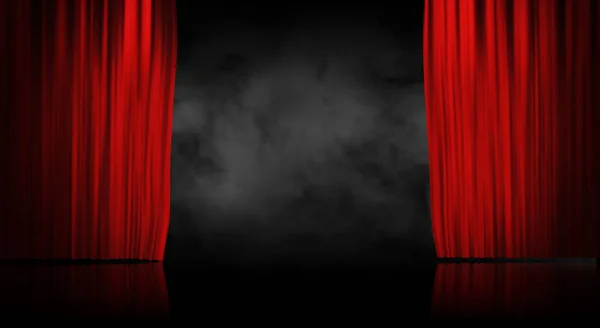 Red Stage Curtain Smoke Background — Stock Photo, Image