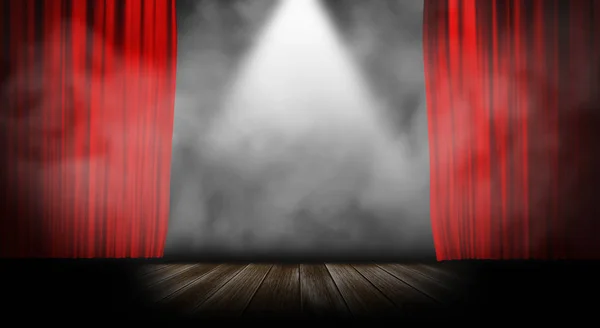 Red Stage Curtain Smoke Background — Stock Photo, Image