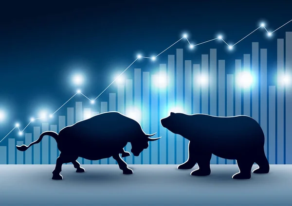 用图形和图表向量例证分析牛市与熊市的股票市场设计 — 图库矢量图片