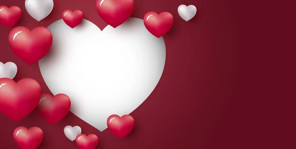 爱的概念设计的心脏在红色背景与拷贝空间情人节和婚礼向量例证 — 图库矢量图片