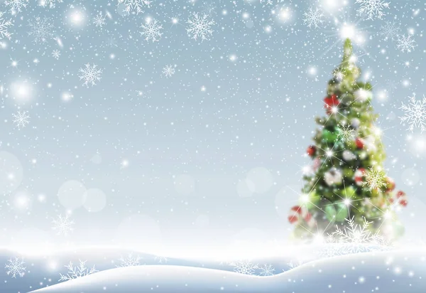 Boże Narodzenie Drzewo Śnieg Spadają Zimie — Zdjęcie stockowe
