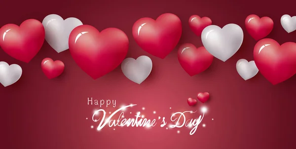 Glücklicher Valentinstag Design Der Herzen Auf Rotem Hintergrund Vektor Illustration — Stockvektor