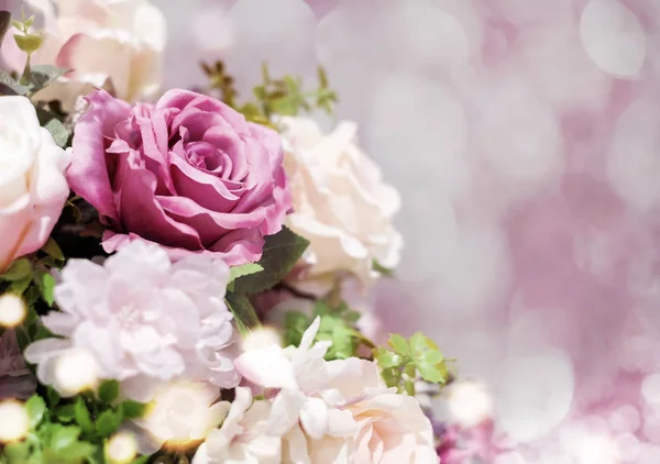 Valentinstag Dekoration Der Rose Auf Rosa Bokeh Hintergrund — Stockfoto