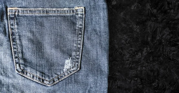 Blue Jeans Back Pocket Texture Background Copy Space — Stock Photo, Image