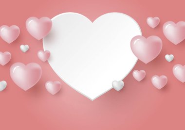 Sevgililer günü ve düğün kartı vektör çizim için mercan renk arka plan üzerinde 3D kalpler