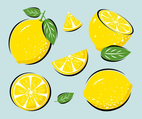 Citron Jaune Avec Illustration Vectorielle Feuilles — Image vectorielle