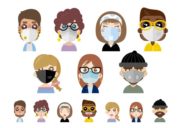 People Wearing Dust Masks White Background Vector Illustration — Stock Vector