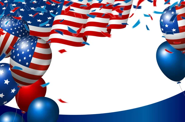 USA o bandiera americana e palloncino su sfondo bianco illustrazione vettoriale — Vettoriale Stock