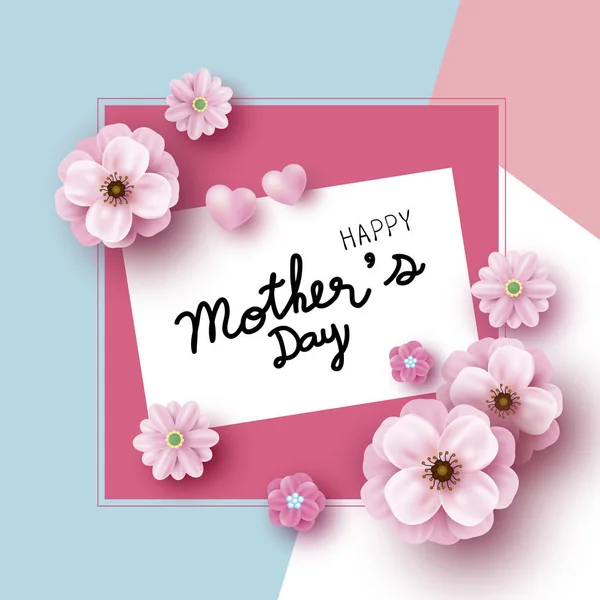 Muttertag Karte Design von rosa Blumen auf farbigem Papier Hintergrund Vektor Illustration — Stockvektor