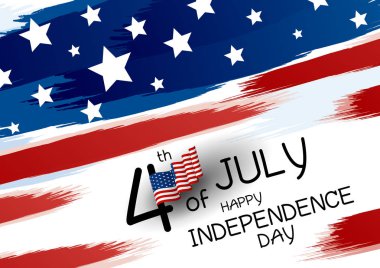 4 Temmuz Mutlu Bağımsızlık Günü beyaz arka plan vektör illüstrasyon üzerinde Amerikan bayrağı ve paintbrush tasarım afiş