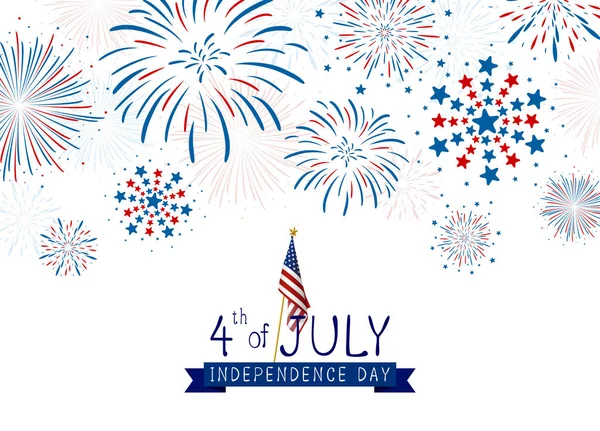 4 juillet États-Unis Jour de l'indépendance conception de feux d'artifice sur fond blanc illustration vectorielle — Image vectorielle