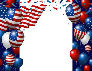 ABD 4 Temmuz bağımsızlık günü Banner tasarımı ile Amerikan bayrağı ve balonlar kopya alanı vektör illüstrasyon