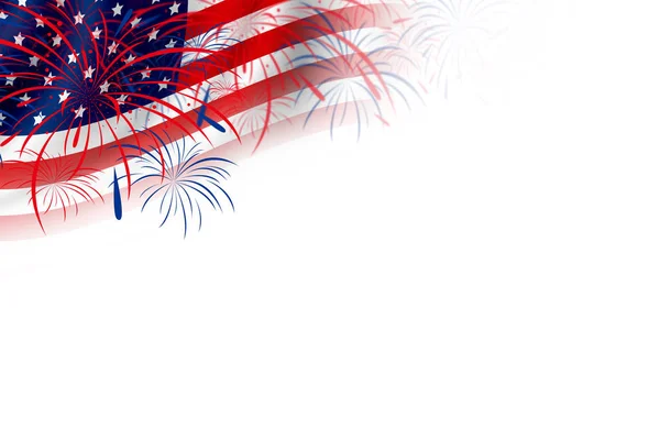Bandera de Estados Unidos o americana con fuegos artificiales sobre fondo blanco —  Fotos de Stock