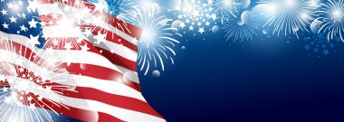 Havai fişek vektör illüstrasyon ile Amerikan bayrağı 4 Temmuz Abd Bağımsızlık günü afiş arka plan tasarımı