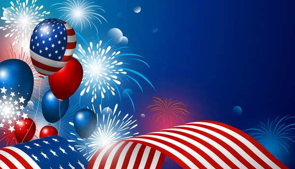 4 de julio Día de la Independencia de EE.UU. diseño de bandera americana con ilustración vectorial fuegos artificiales — Archivo Imágenes Vectoriales