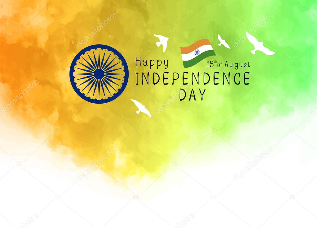 15th of August India Independence day design of watercolor texture on white background vector illustration