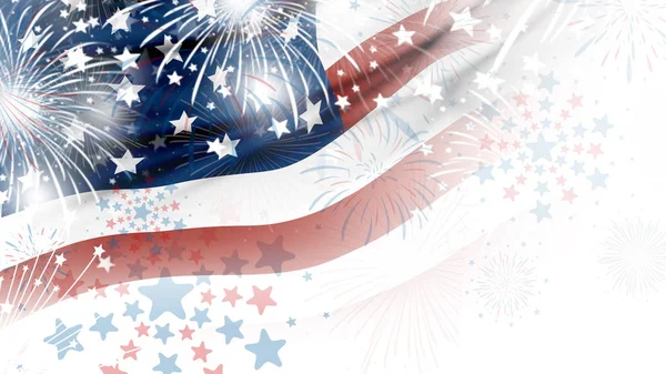 EUA bandeira com fogos de artifício em fundo branco — Fotografia de Stock