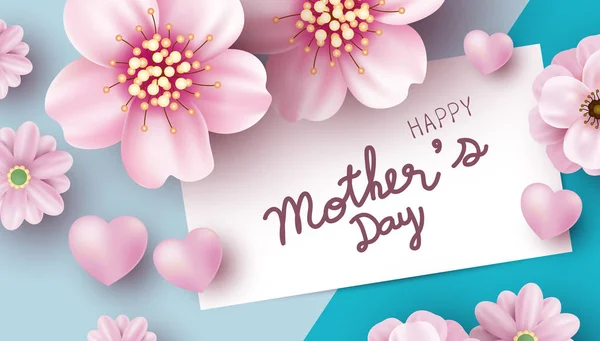 Projeto do cartão do dia da mãe de flores cor-de-rosa na cor papel fundo vetor ilustração — Vetor de Stock